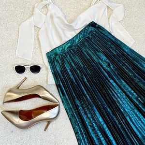 Italian Metallic Pleated Skirt | S-M | Blue Teal